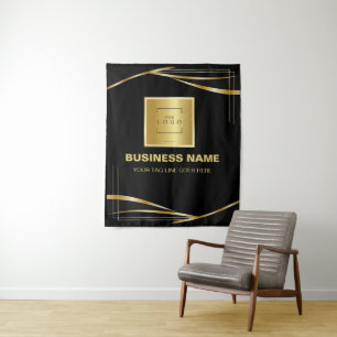 Gold Black Brand Logo Business Photo booth Tapestry