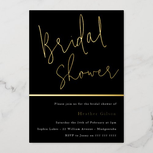 Gold  Black Bridal Shower Golden  Foil Invitation