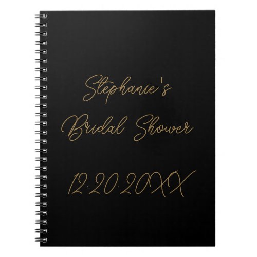 Gold Black Bridal Shower Monograms Wedding Guest Notebook