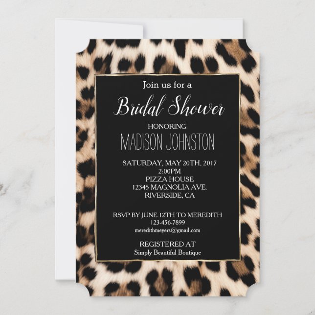 Gold Black Brown Cream Leopard  Invitation (Front)