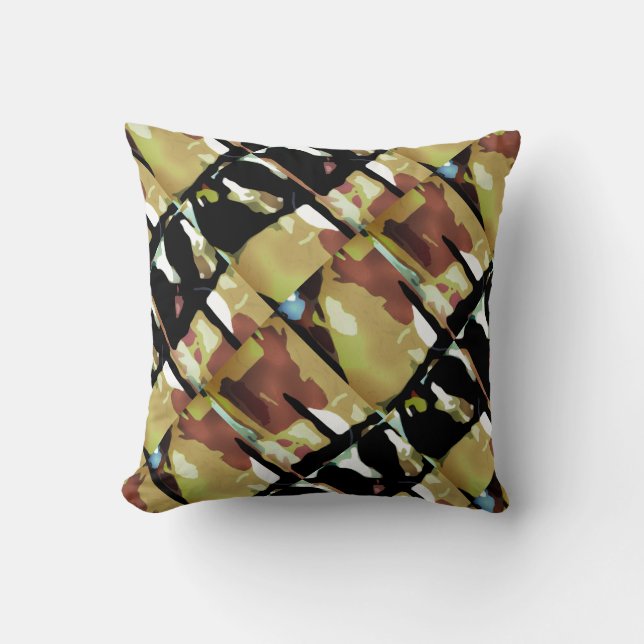 Gold Black Brown Diagonal Abstract Large Tiles Throw Pillow (Front)
