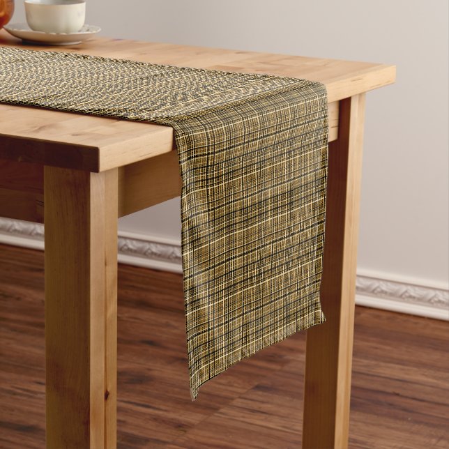 Gold black brown plaid short table runner (In Situ)