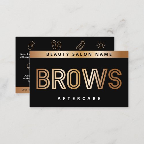 Gold Black Brows Aftercare PMU Brow Instructions Business Card