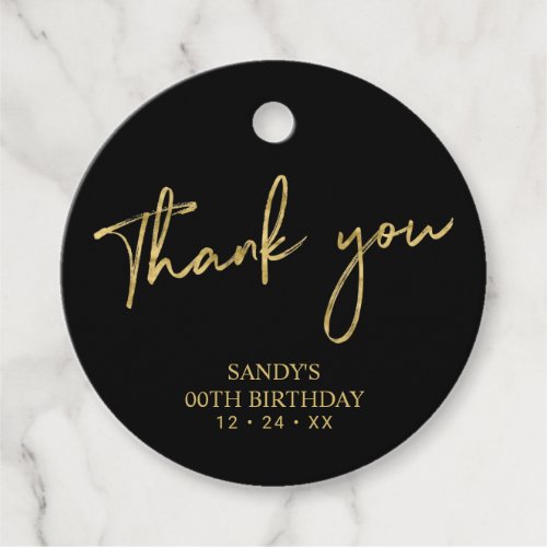 Gold  Black Brush Script Birthday Party Thank you Favor Tags