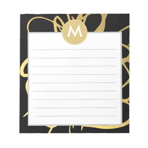 Gold  Black Brushstrokes Monogram Initial Notepad