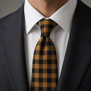 Gold Black Buffalo Check Gingham Neck Tie