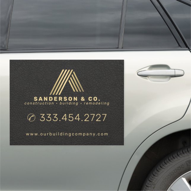 Gold black building contractor company advertising car magnet (In Situ)