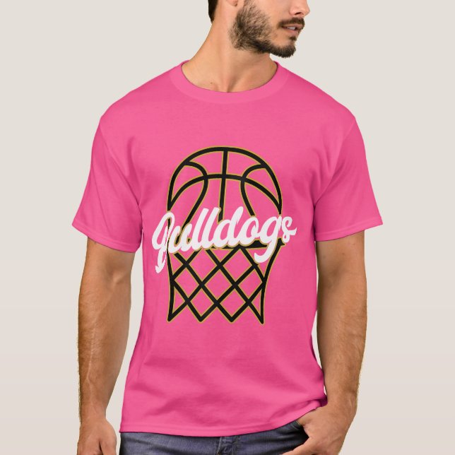 Gold Black Bulldogs Basketball Mascot For Basketba T-Shirt (Front)