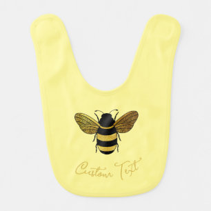 GOLD BLACK BUMBLEBEE CALLIGRAPHY TEXT SHINY BEE  BABY BIB