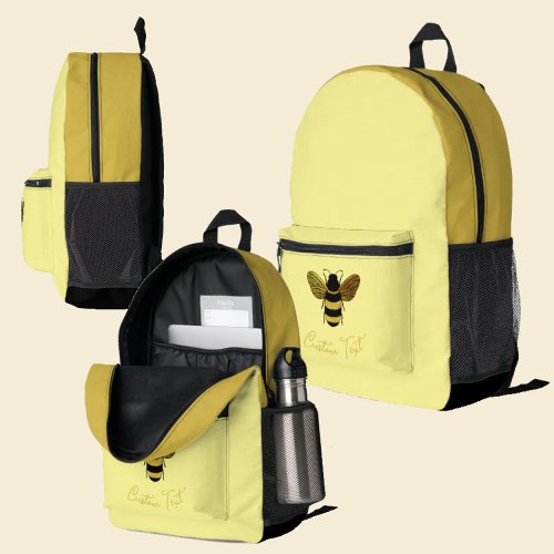 GOLD BLACK BUMBLEBEE CALLIGRAPHY TEXT SHINY BEE  PRINTED BACKPACK