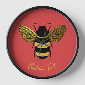 GOLD BLACK BUMBLEBEE CUSTOM CALLIGRAPHY TEXT BEE CLOCK