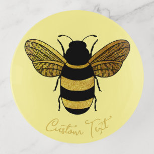 GOLD BLACK BUMBLEBEE CUSTOM CALLIGRAPHY TEXT BEE TRINKET TRAY