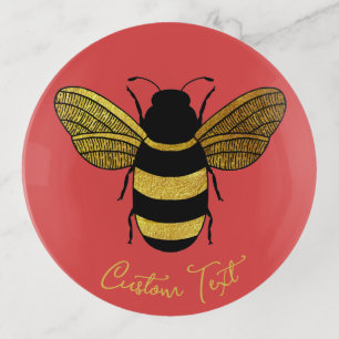GOLD BLACK BUMBLEBEE CUSTOM CALLIGRAPHY TEXT BEE  TRINKET TRAY