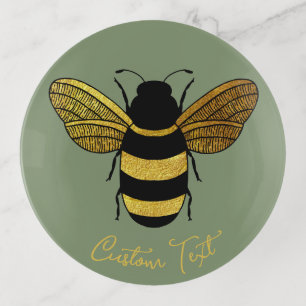 GOLD BLACK BUMBLEBEE CUSTOM CALLIGRAPHY TEXT BEE TRINKET TRAY