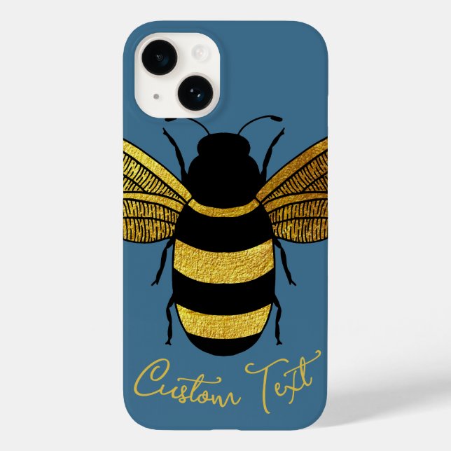 GOLD BLACK BUMBLEBEE SCRIPT TEXT BEE DENIM BLUE Case-Mate iPhone CASE (Back)