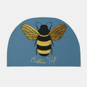 GOLD BLACK BUMBLEBEE SCRIPT TEXT BEE DENIM BLUE DOORMAT