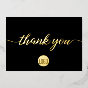 Gold Black Business Elegant Thank you Foil Holiday Card