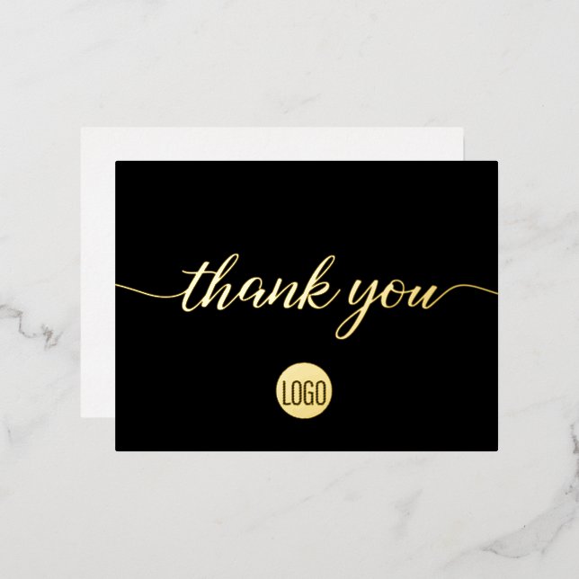 Gold Black Business Elegant Thank you  Foil Holiday Postcard (Front/Back)