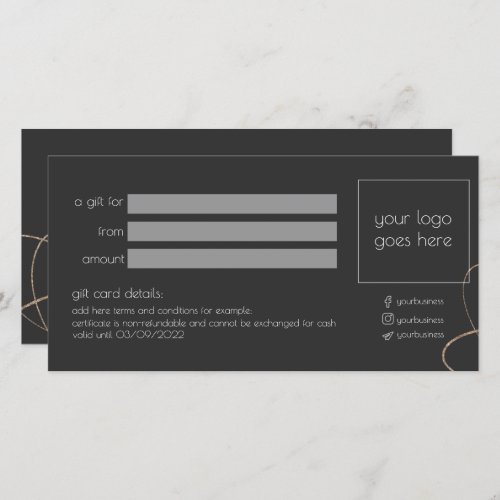 Gold  Black Business Gift Certificate Card