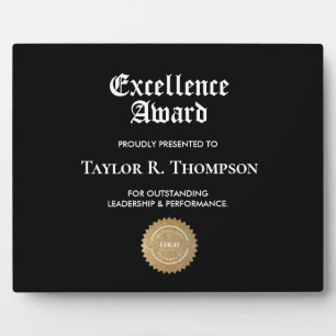 Gold Black Business logo Excellence award Custom Plaque