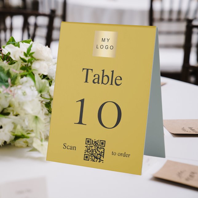 Gold black business logo QR code table number Tent (Creator Uploaded)