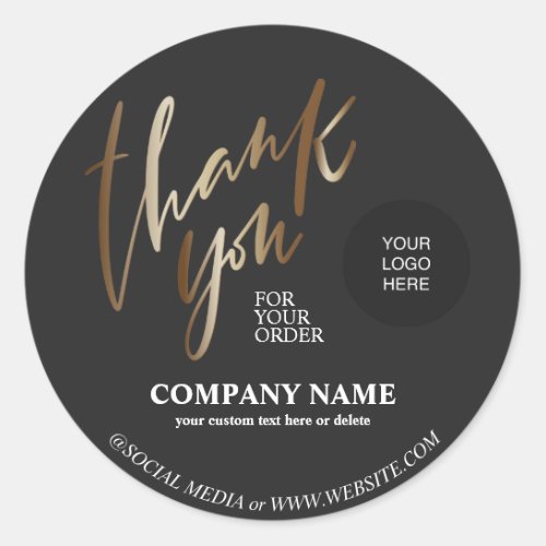 Gold Black Business Name Thank you Classic Round Sticker