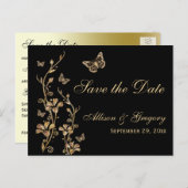 Gold, Black Butterflies Save the Date Postcard (Front/Back)
