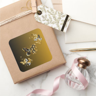 Gold & Black Butterfly Bloom Square Sticker