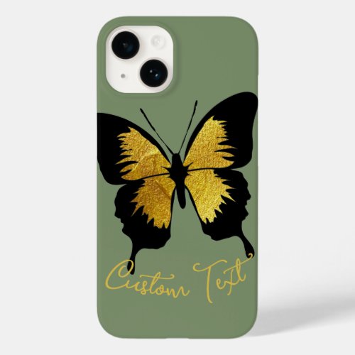 GOLD BLACK BUTTERFLY CUSTOM SCRIPT TEXT SAGE GREEN Case_Mate iPhone 14 CASE