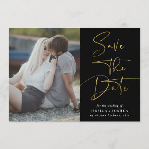Gold & Black Calligraphy Photo Save the Date Card