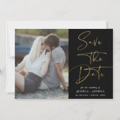 Gold & Black Calligraphy Photo Save the Date Magnetic Invitation (Front)
