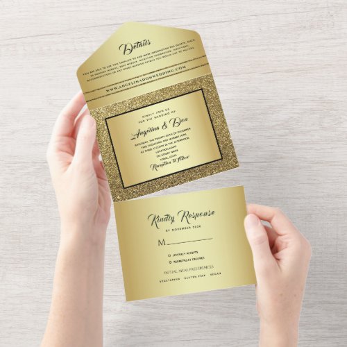Gold Black Calligraphy Wedding All In One Invitation