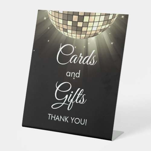 Gold Black Cards and Gifts 70s Disco Ball Pedestal Sign