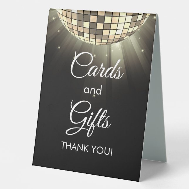 Gold Black Cards and Gifts 70's Disco Ball Table Tent (Front)