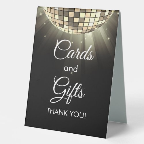 Gold Black Cards and Gifts 70s Disco Ball Table Tent Sign