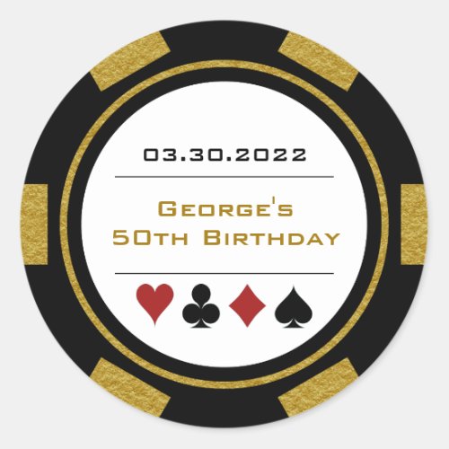 Gold Black Casino Poker Chip Birthday Classic Round Sticker