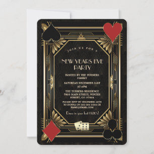 Gold Black Casino Vegas Gatsby New Year's Eve Invitation