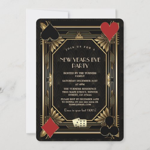 Gold Black Casino Vegas Gatsby New Years Eve Invitation