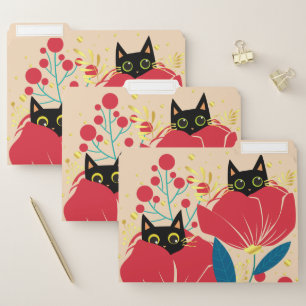 Gold Black Cat Garden Flowers File Folder