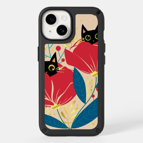 Gold Black Cat Garden Flowers Speck iPhone 14 Case