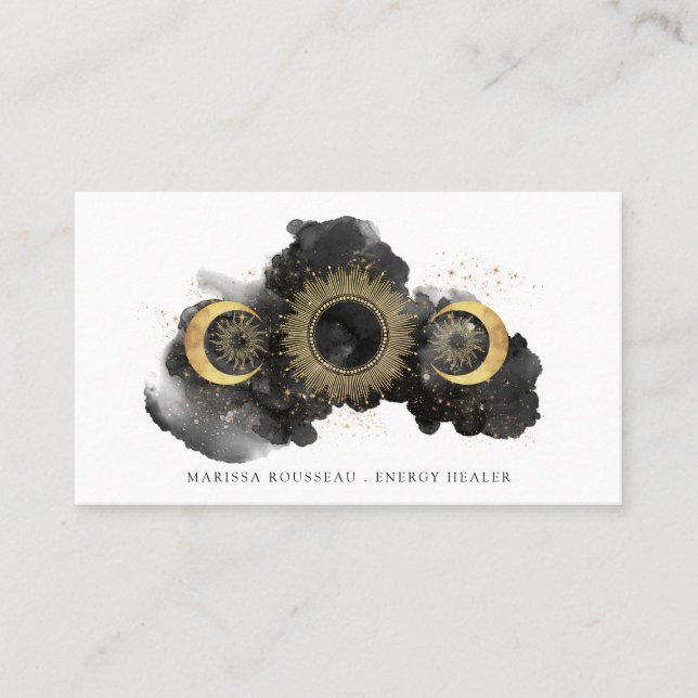 Gold Black Celestial Energy Healer Business Card (Front)
