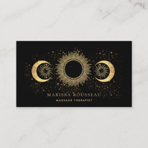 Gold Black Celestial Massage Therapist Business Card