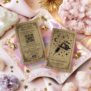Gold Black Celestial Tarot Tattoo artist QR Business Card