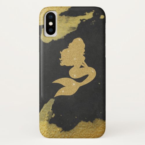  Gold  Black Chalkboard Glitter Mermaid iPhone XS Case