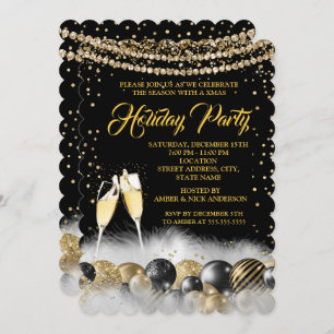 Gold Black Champagne Holiday Christmas Party 2 Invitation