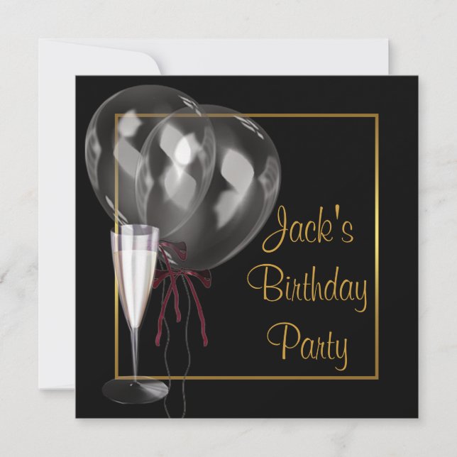 Gold Black Champagne Mans Birthday Party Invitation (Front)