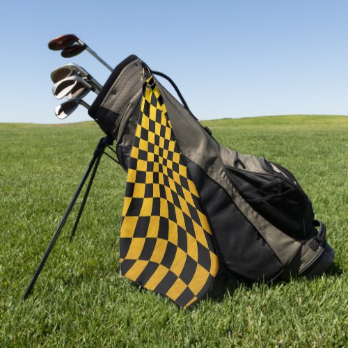 Gold  Black Checked square Mosaic Golfing sports Golf Towel