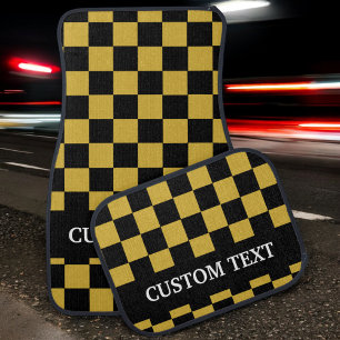Gold Black Checkered Flag Personalized Name Car Floor Mat