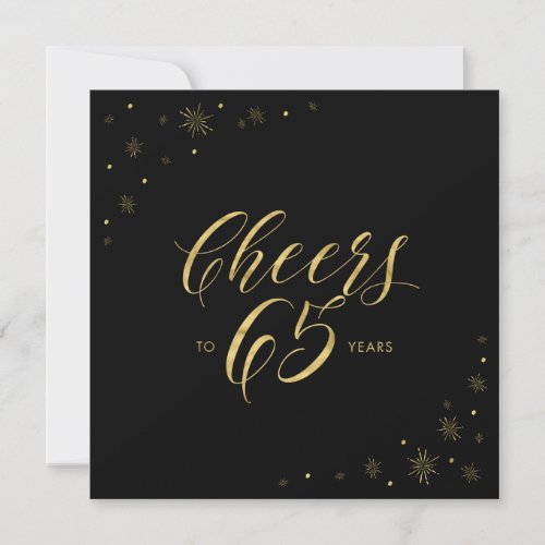 Gold  Black  Cheers 65th Birthday Party Square Invitation