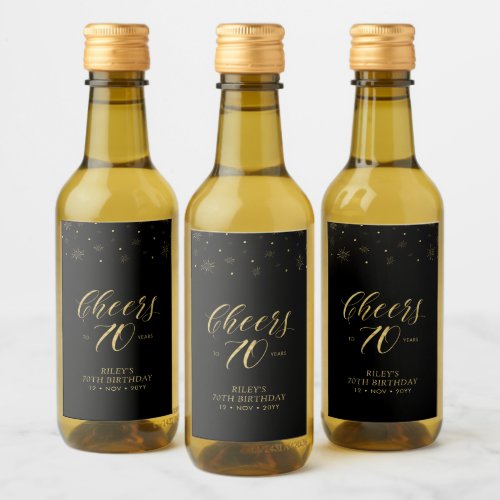 Gold  Black Cheers 70 years 70th Birthday Party Wine Label